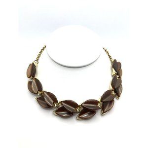 Vintage Coro? Gold Tone Leaf Root Beer Thermoset Adjustable Choker Necklace 18"
